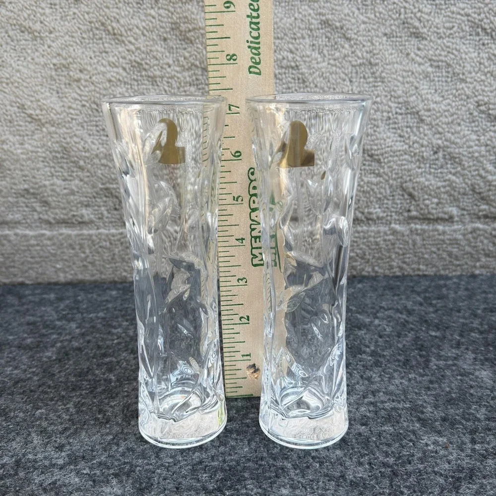 RCR Oneida Crystal Laurus Bud Vase Set of 2 Lead Crystal Made in Italy 7 inch